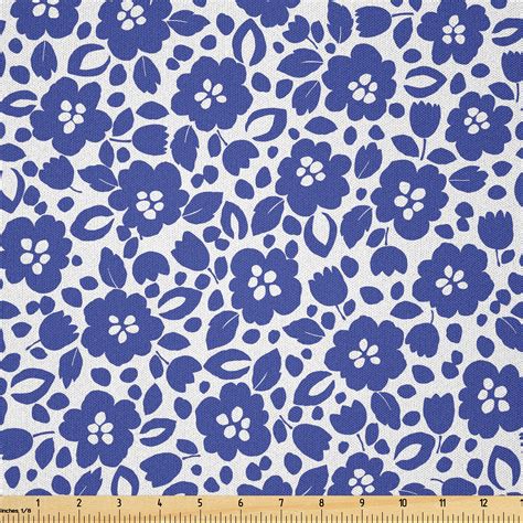 Ambesonne Floral Fabric By The Yard Microfiber Monochrome Spring