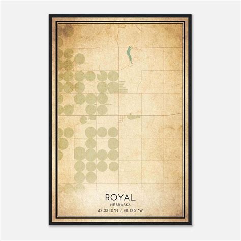 Vintage Royal Nebraska Map Poster Royal Ne City Road Wall Art Print