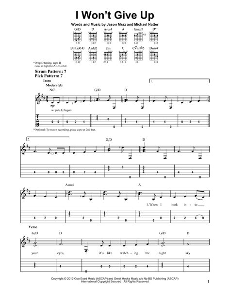 I Won T Give Up Sheet Music By Jason Mraz Easy Guitar Tab