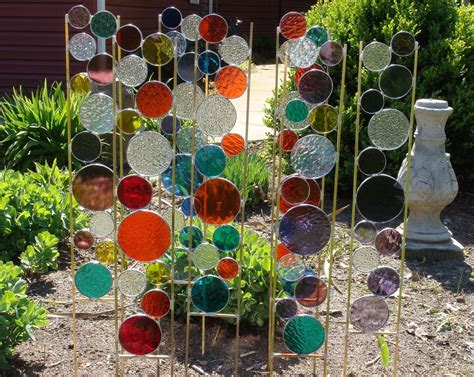 Stained Glass Garden Art Stake Red Yellow Orange Yard