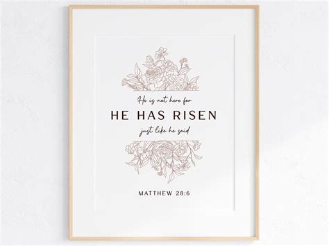 He Has Risen Printable Poster Bible Verse Wall Art He Is Risen