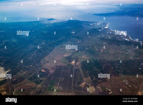 Aerial View Of The Strait Of Gibraltar Looking South Toward Morocco From Southern Spain Stock