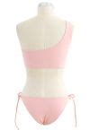 Ensemble de bikini taille basse à une épaule noué sur le côté en rose Retro Indie and Unique
