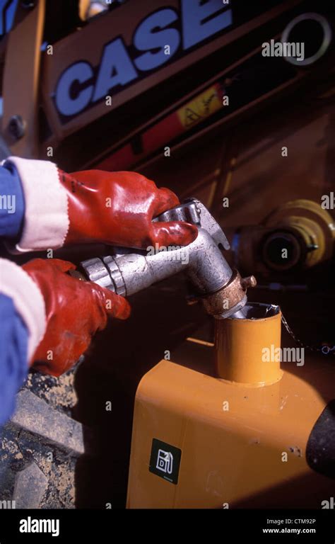 Plant Hire Operator Filling Petrol Tank Stock Photo Alamy
