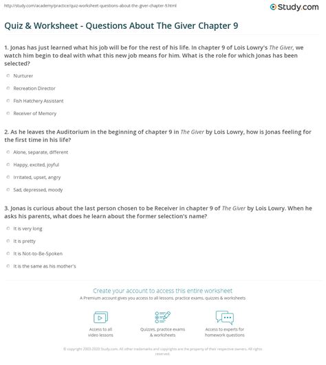 The Giver Chapter Discussion Questions