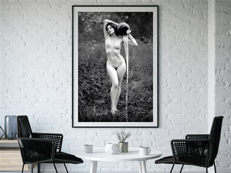 Naked Woman In Bath Print Black And White Vintage Nude Photography Girls Bathroom Decor