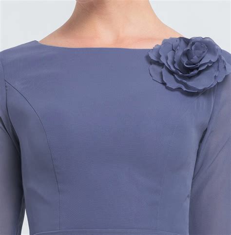 Modest Mormon Periwinkle Chiffon Bridesmaid Dresses Long Sleeves