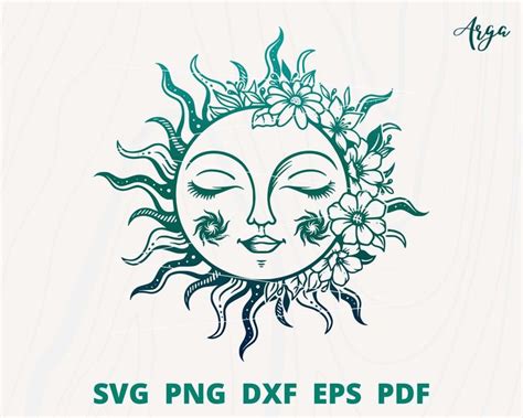 Celestial Sun Svg Sun With Flower Svg Mystical Sun Svg Sun Face Svg