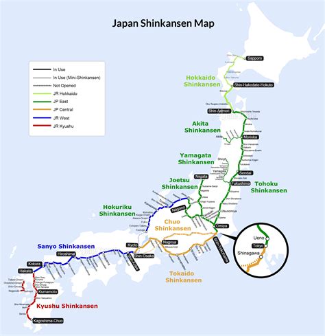 Shinkansen, Japan Bullet Train of Tokaido, Tohoku, Hokkaido, Sanyo...