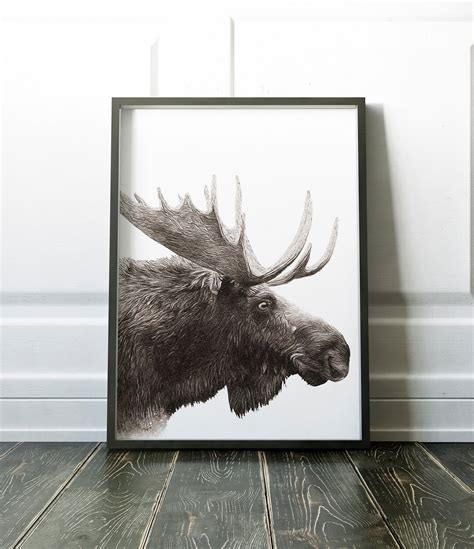 Digital Moose Wall Art, Animal Prints, Animal Art, Monochrome Wall Decor, Home Decor, Black and ...