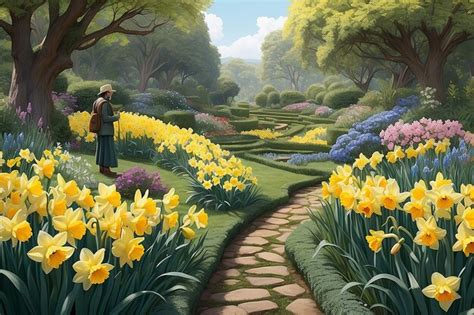 Premium Photo Hidden Garden Discovery Character With Rare Daffodil