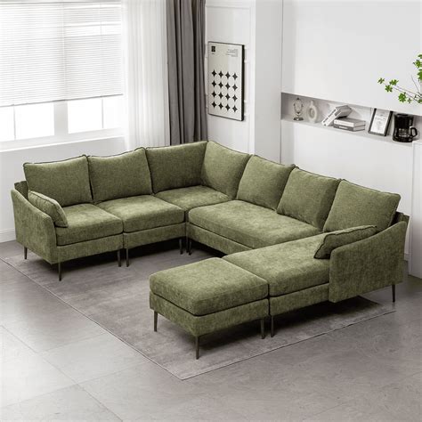 Buy Mellcom U Shaped Sectional Sofa Chenille Convertible Sectional