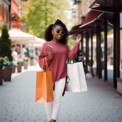 Premium AI Image Casual African American Girl With Colored Shopping Bags