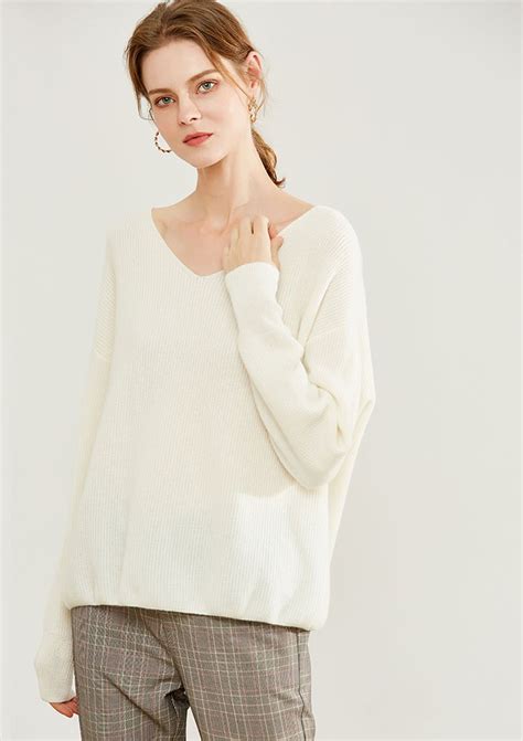 Inner Mongolian Cashmere Sweater Women Office Lady Pryppy Style V Neck