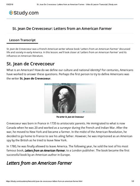 11St. Jean de Crevecoeur - Letters From An American Farmer - Video ...