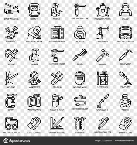 Welder Equipment Icon Set Outline Style Stock Vector Nsit