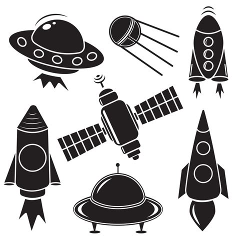 A Set Of Space Isolated Icons Of Planets Satellites UFOs And Rockets