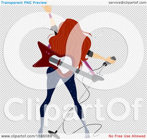 Cartoon Of A Rear View Of A Female Rock Star With A Guitar And