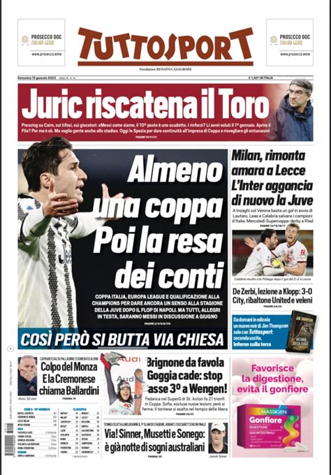 Revue De Presse Italienne Du 15 Janvier 2023 Tuttosport Corriere