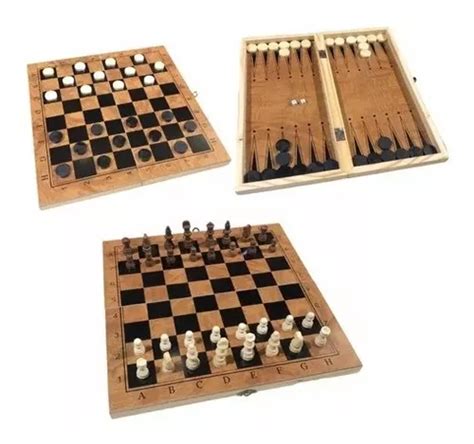 Juego De Mesa Damas Ajedrez Backgammon Tablero Cm Madera En Venta En