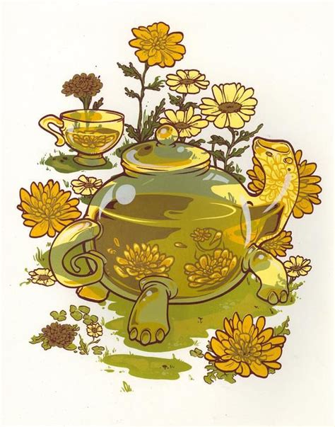 Tea Turtle Illustration Art Turtle Etsy