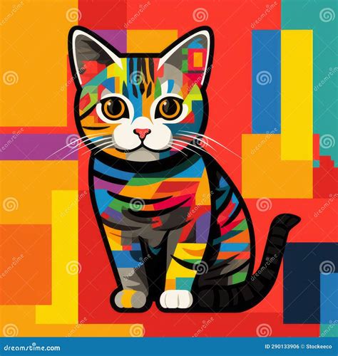 Colorful Cubist Illustration Of A Scottish Fold Cat Stock Illustration