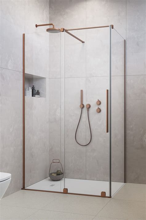 Furo Brushed Copper KDJ Recess Door Shower Door Radaway