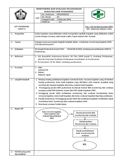 Sop Monitoring Dan Evaluasi Pelaksanaan Kegiatan Ukm Pdf