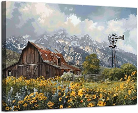 Amazon Rustic Barn Canvas Wall Art Farmhouse Windmills Wall Decor