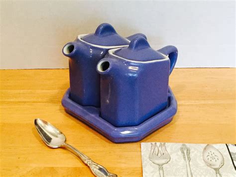 Vintage Hall Pottery Tea For Two Twin Teapots On A Matching Tray