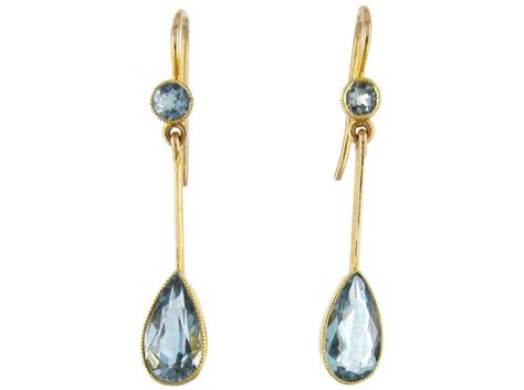 Aquamarine 15ct Gold Drop Earrings - The Antique Jewellery Company