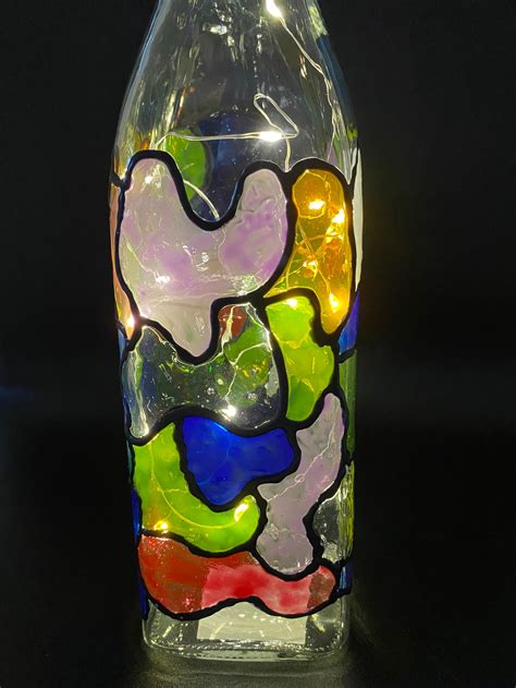 Mosaic Stained Glass Bottle Art Etsy