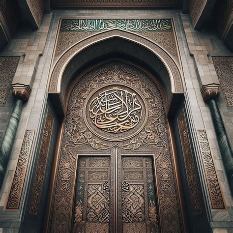 Premium Photo Grand Mosque Door In Bronze With Arabic Calligraphy And