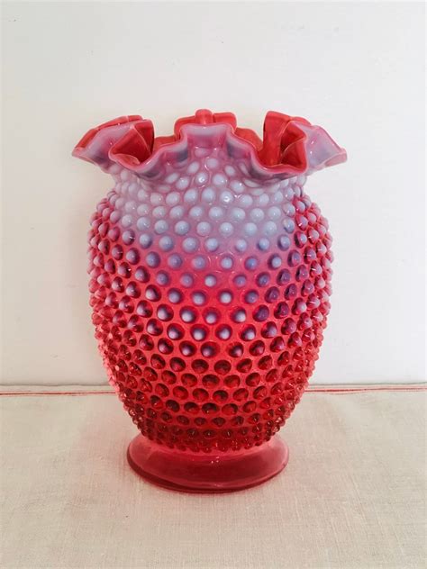 Vintage Fenton Pink Opalescent Cranberry Hobnail Glass Vase Etsy