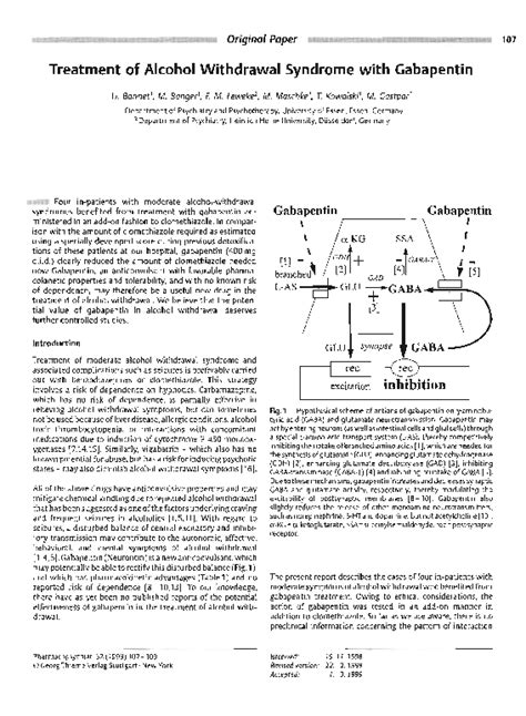 Pdf Treatment Of Alcohol Withdrawal Syndrome With Gabapentin