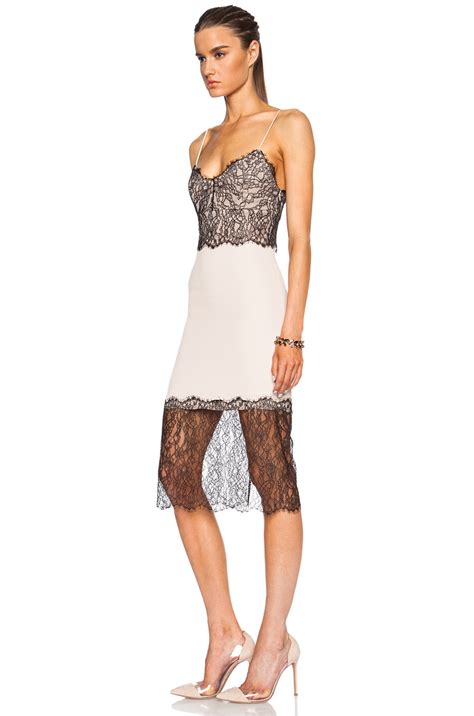 NICHOLAS Lace Trim Poly Crepe Dress In Nude FWRD