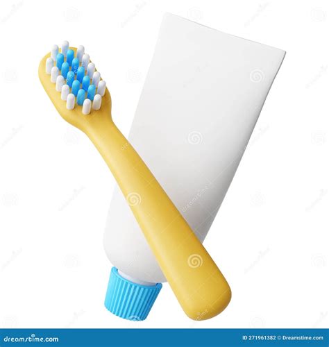 Cute Cartoon Style Yellow Toothbrush And Toothpaste Tube 3d Render