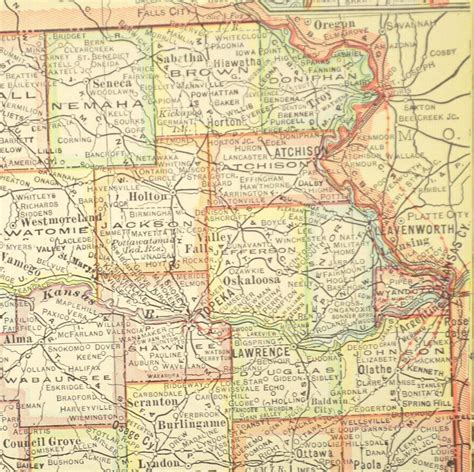 Vintage Kansas Map City Electric Interurban Railway Emporia Olathe Rail