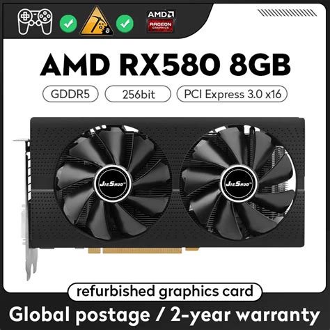 JIESHUO tarjeta gráfica para juegos AMD RX 580 8GB 2048SP GDDR5 256