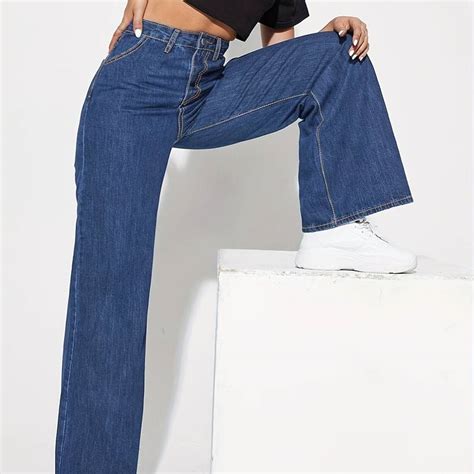 Love Heart Pattern Straight Jeans High Waist Slash Pockets High Rise