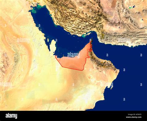 Satellite Image Of United Arab Emirates Highlighted Red Stock Photo Alamy