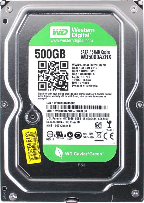 Жесткий диск 3.5" SATA 500GB WD Green (WD5000AZRX) Refurbished купить ...