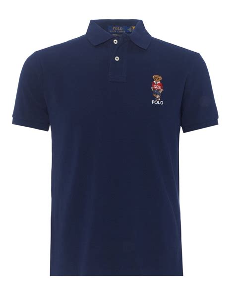 Polo Ralph Lauren Mens Navy Custom Slim Fit Polo Bear Polo Shirt