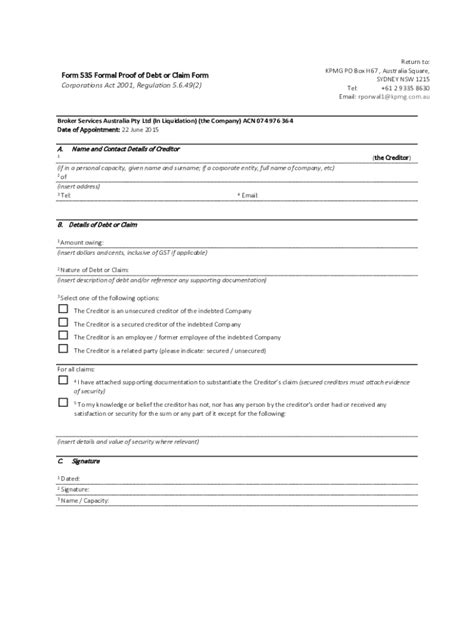 Fillable Online Form 535 Formal Proof Of Debt Of Claim Form Bbybroker