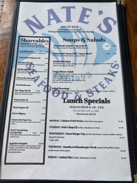 Menu at Nate's Westend Seafood & Steaks restaurant, Galveston, Termini ...