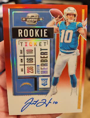 2020 Panini Contenders Optic Justin Herbert Rookie Ticket Auto Red