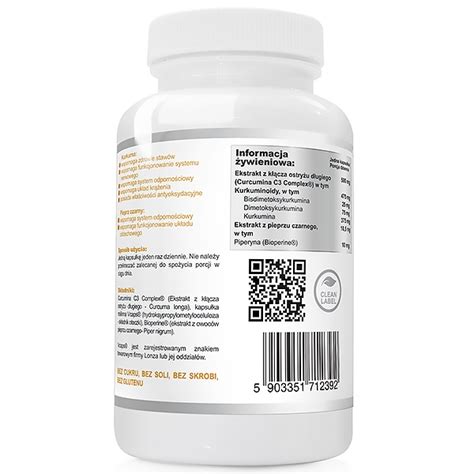 KURKUMINA PIPERYNA CURCUMIN C3 500mg BIOPERINE 10mg COMPLEX Produkt