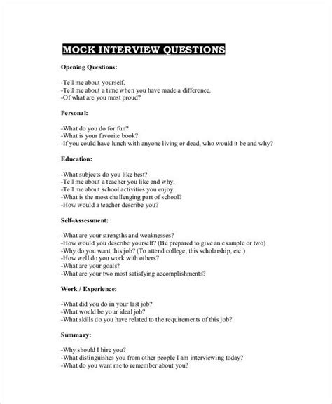 Interview Questionnaire Examples Format Pdf