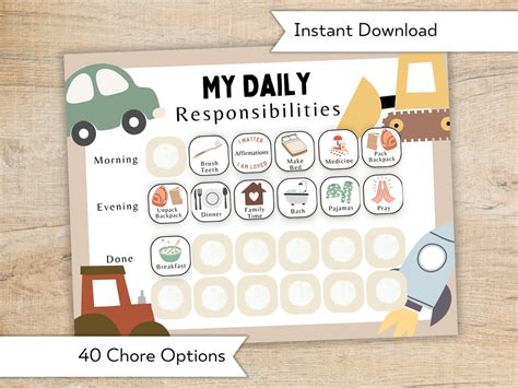 Daily Chore Chart For Kids Daily Responsibilities Chart Printable Daily