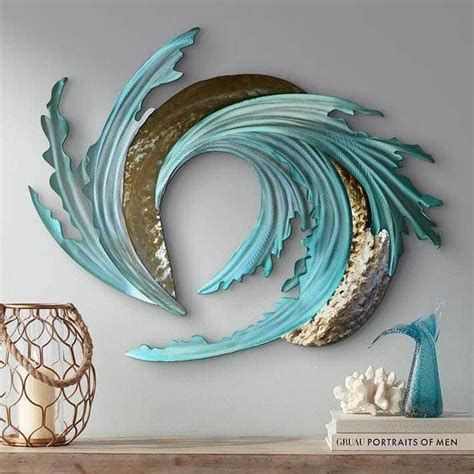 BLUE OCEAN WAVES METAL WALL DECOR FOR HOMES SSHDBOW001 Size 30 X 26